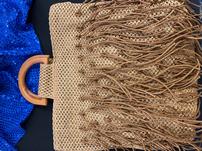 Designer Brown Woven Tassell Purse With Wooden Handles 12x12 202//151