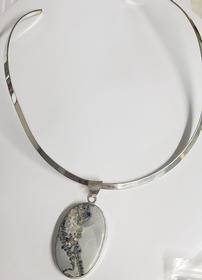 Maligano Jasper Sterling Silver Layered Pendant on Silver Collar 202//280