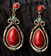 Silver Red Gemstone Dangle Drop Hook Stud Earrings 202//220