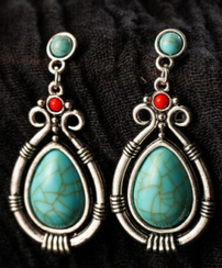 Silver Turquoise Dangle Drop Hook Stud Earrings 202//244