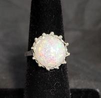 White Fire and Ice Opal Round Crown Set Ring 202//197