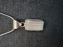 Gray White Larimar Rectangle Pendant Silver Necklace 202//152