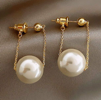 Gold Big Pearl Chain Stud Drop Dangle Earrings 202//200