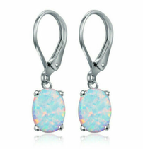 White Fire and Ice Opal Oval Dangle Earrings 202//211