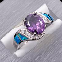Oval Amethyst Ocean Blue Fire Opal Silver Ring Size 8 202//202