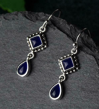 Boho Drop Silver Layered Blue Sapphire Earrings 202//224
