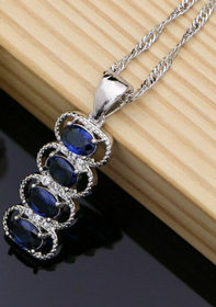 Blue Sapphire Oval Inlaid Sterling Silver Necklace 197//280