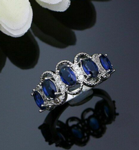 Blue Sapphire Oval Inlaid Sterling Silver Ring 202//217