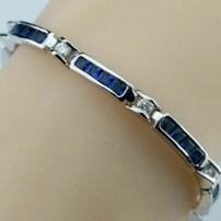 Square Blue Sapphire White Topaz Bracelet 202//202