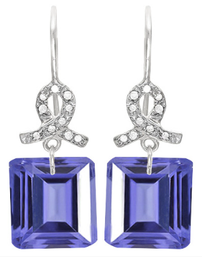 3CT Iolite and Lab Created Diamond 10k Sold Gold Dangle Earrings 202//257