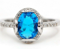 3CT Blue Topaz & White Topaz Sterling Silver Ring Jewelry Sz 8 202//163