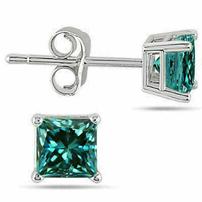 Blue Princess Cut Lab Created Blue Diamond Stud Earrings 202//202