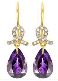 3.16 CT Lab Created Amethyst & Diamond 10k Solid Gold Dangle Earrings 199//280