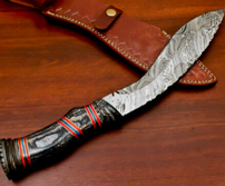 Handmade Damascus Large Bowie Knife with Hand Carved Wood 202//167