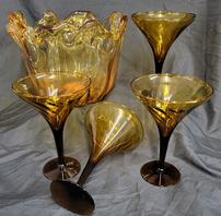 4 Amber Martini Glasses with Amber Murano Glass Bowl 202//198