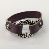 Bohemian Style Brown Faux Leather Buckle Pendant Silver Finish Snap Bracelet 202//202