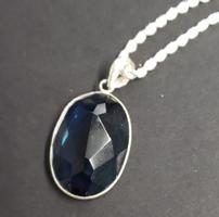 Blue Crystal Faceted Pendant with Sterling Silver Rope Necklace 202//200