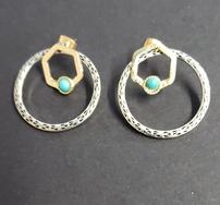 Etched Silver, Gold and Turquoise Gemstone Dangle Earrings 202//188