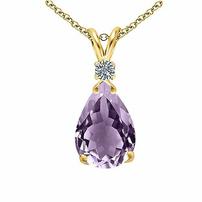 Yellow Gold Amethyst and Lab Created Diamond Pendant Necklace 202//202