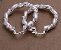Large Silver Twisted Smooth and Textured Hoop Earrings 202//165