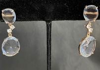 Light Blue Crystal Gemstone Gold Dangle Earrings 202//141