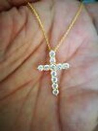 Yellow Gold Layered Lab Created Diamond Cross Necklace 202//269