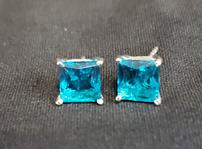 2 Ct Princess Cut Blue Lab Created Diamond 14K White Gold Solitaire Earrings 202//149