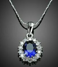 5CT Lab Created Blue Sapphire Gemstone Pendant Necklace in 18K White Gold Over Sterling Silver 202//230