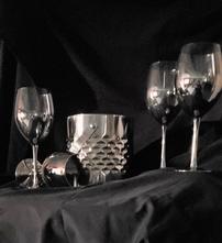 Silver Ice Bucket with 4 Silver Dipped Wine Glasses 202//221