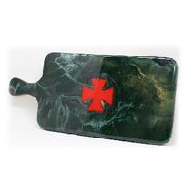 Strake Jesuit charcuterie board handmade in epoxy with embedded red cross. 202//202