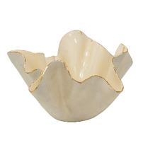Flute bowl with light blue bubble pattern, with gold rim with organic flow. 202//202
