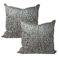 Pair of charcoal grey pillows with white embroidery, 24in square 202//202