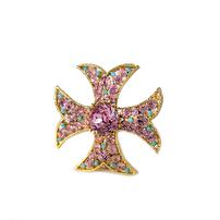 Brooch in the shape of a Crusader cross with pink and green crystals 202//202
