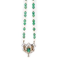 Jade necklace with faux pearls and Crusader pendant 202//202