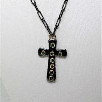 Cross Necklace with Emeralds, 18K Gold 202//202