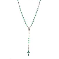 Rosary of green beads and a silver cross with green enamel insert 202//202