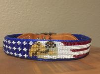 Custom Beaded, Hamilton Leather Dog Collar- Flag with Eagle 202//151