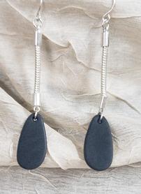 Silver Long Blue Wood Earrings 202//278
