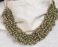 Green and Gold Beaded Intertwined Necklace 202//164