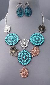 Vintage Turquoise Patina Oval Shape Necklace and Earrings 165//280