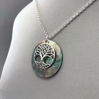 Antique Silver Bohemian/Mother of Pearl Tree of Life Necklace 202//202