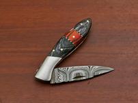 Handmade Damascus Pocket Knife-Pakka Wood Black and Red 202//151