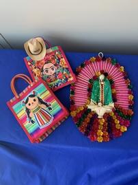 Virgin Mary & Jesus Folk Art W/ 2 Mexican Bags 202//269