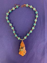 Aqua Beaded Stone Pendant Necklace 202//269