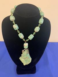 African Jade Necklace with Aqua Pendant 202//269